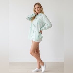 NWT Lucky Brand Light Green Mojito Embroidered Shirt